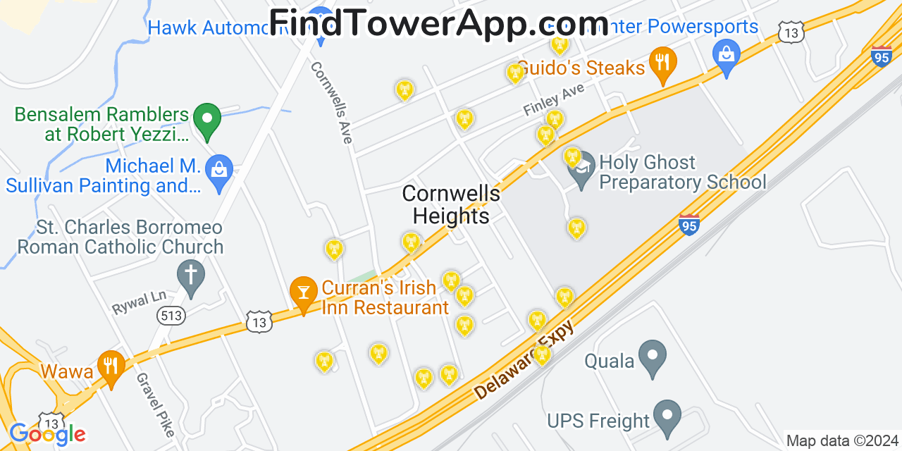 AT&T 4G/5G cell tower coverage map Cornwells Heights, Pennsylvania