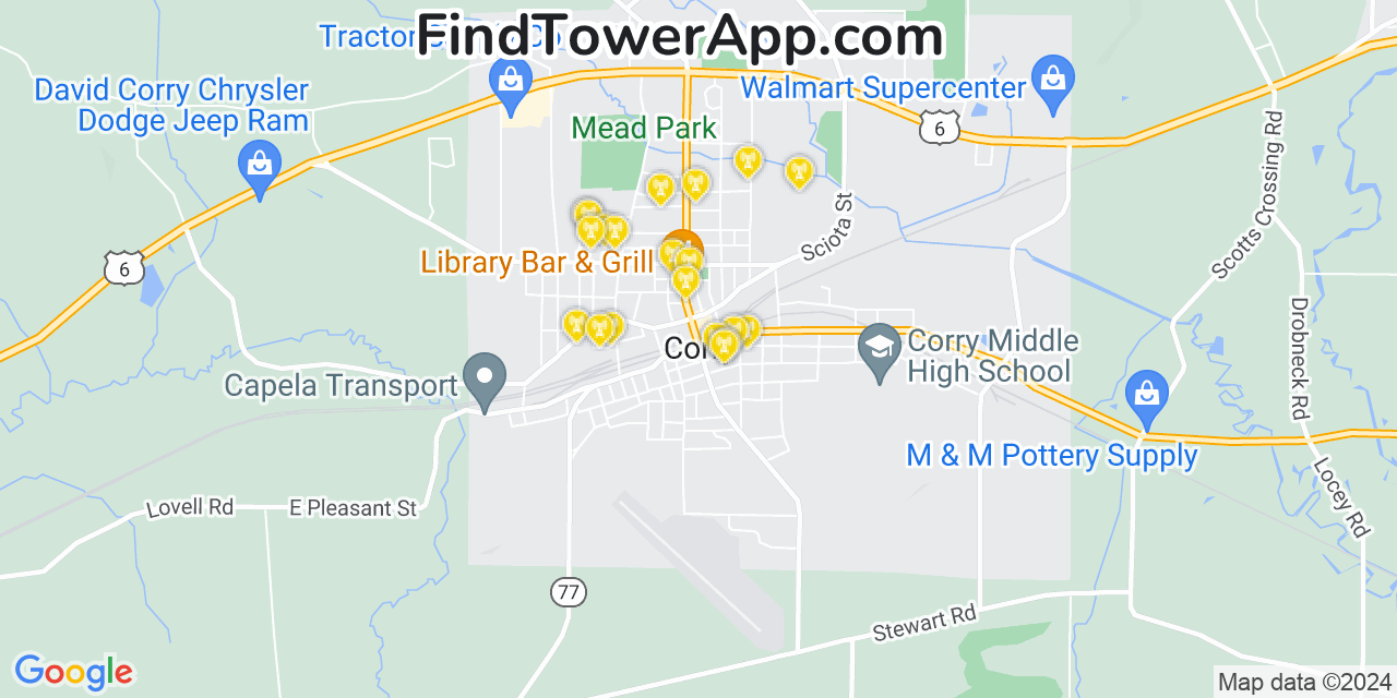 AT&T 4G/5G cell tower coverage map Corry, Pennsylvania
