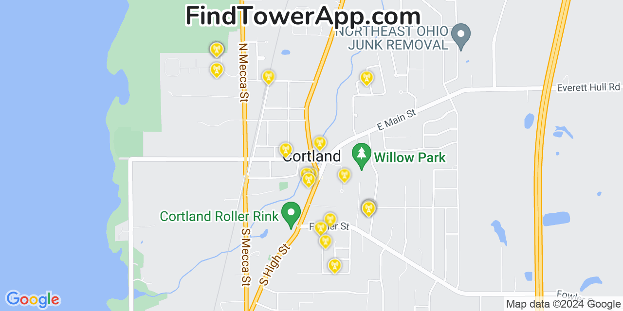 AT&T 4G/5G cell tower coverage map Cortland, Ohio