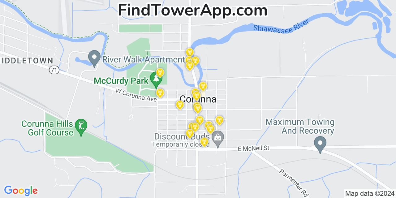 AT&T 4G/5G cell tower coverage map Corunna, Michigan