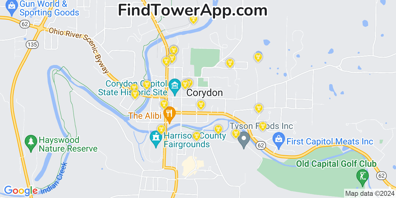 AT&T 4G/5G cell tower coverage map Corydon, Indiana