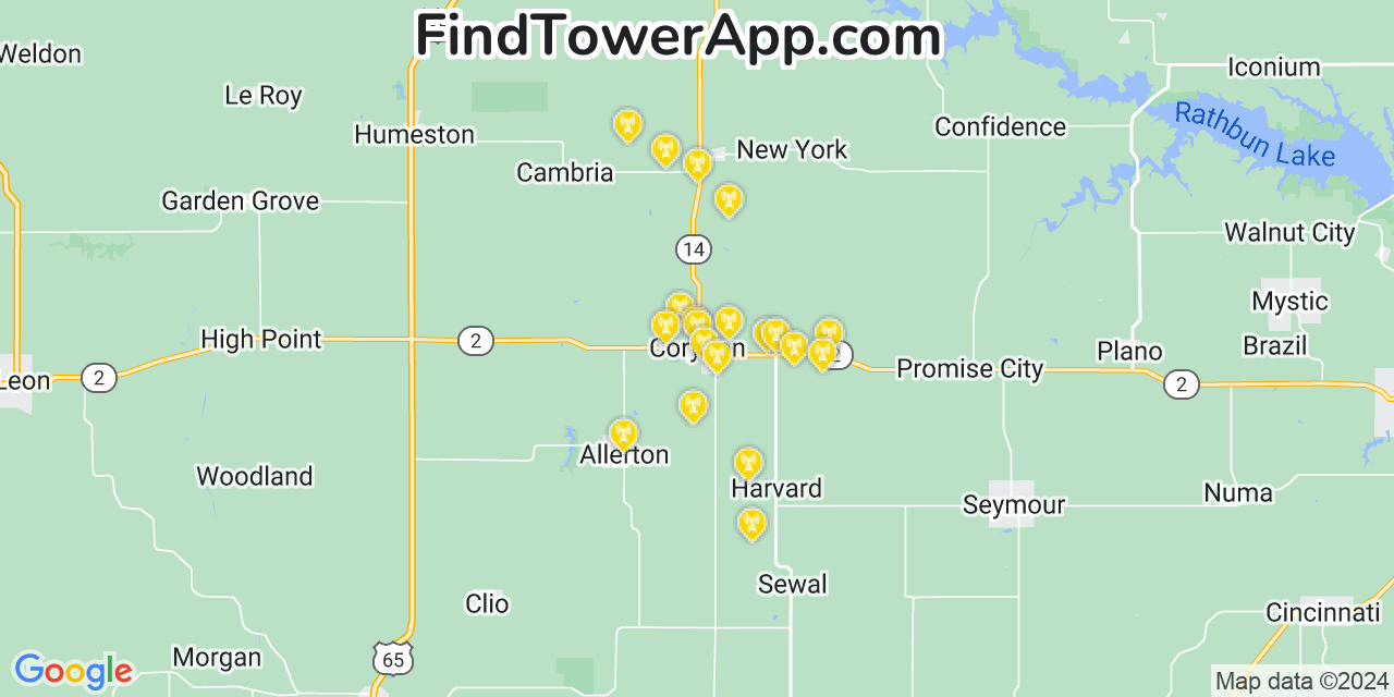 AT&T 4G/5G cell tower coverage map Corydon, Iowa
