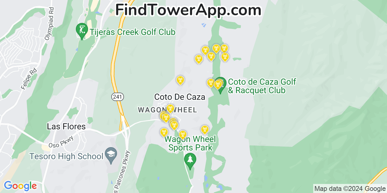 AT&T 4G/5G cell tower coverage map Coto De Caza, California