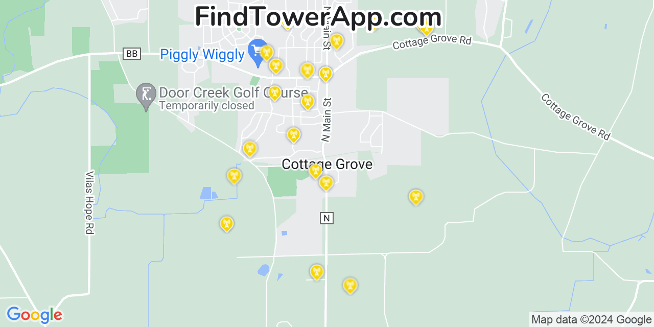 AT&T 4G/5G cell tower coverage map Cottage Grove, Wisconsin