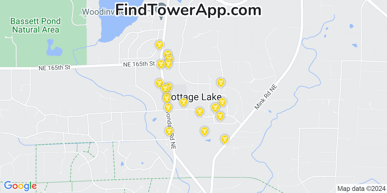 AT&T 4G/5G cell tower coverage map Cottage Lake, Washington