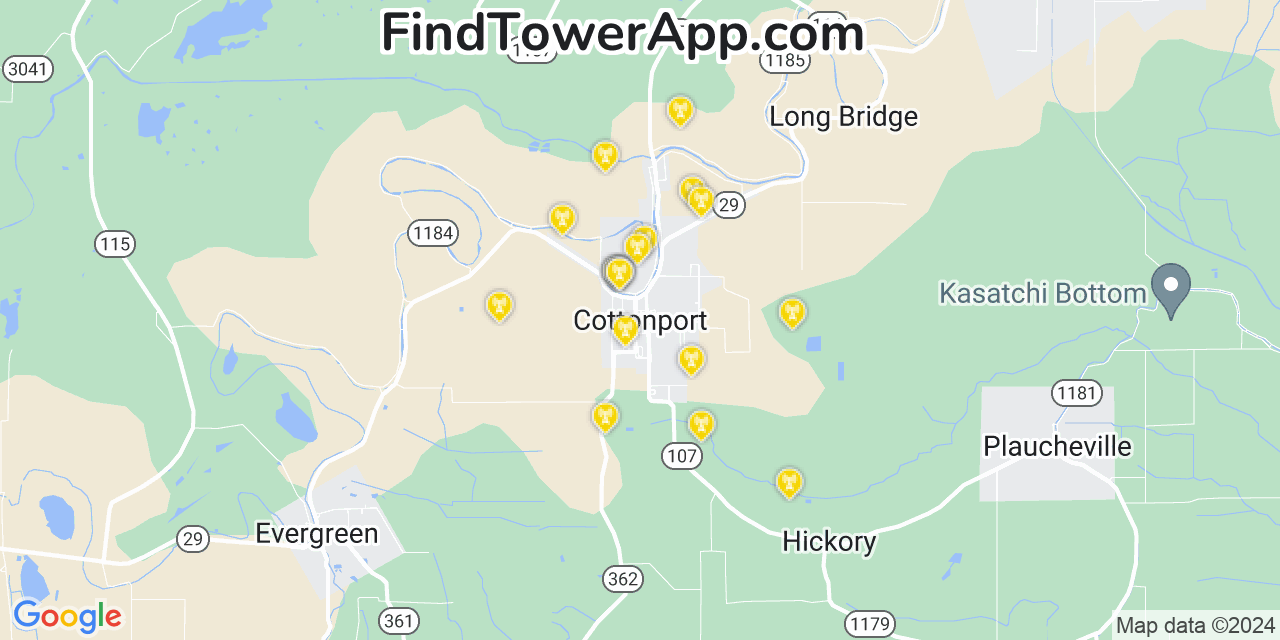 AT&T 4G/5G cell tower coverage map Cottonport, Louisiana