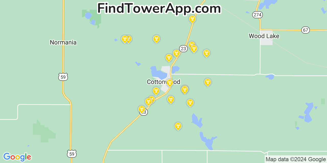Verizon 4G/5G cell tower coverage map Cottonwood, Minnesota