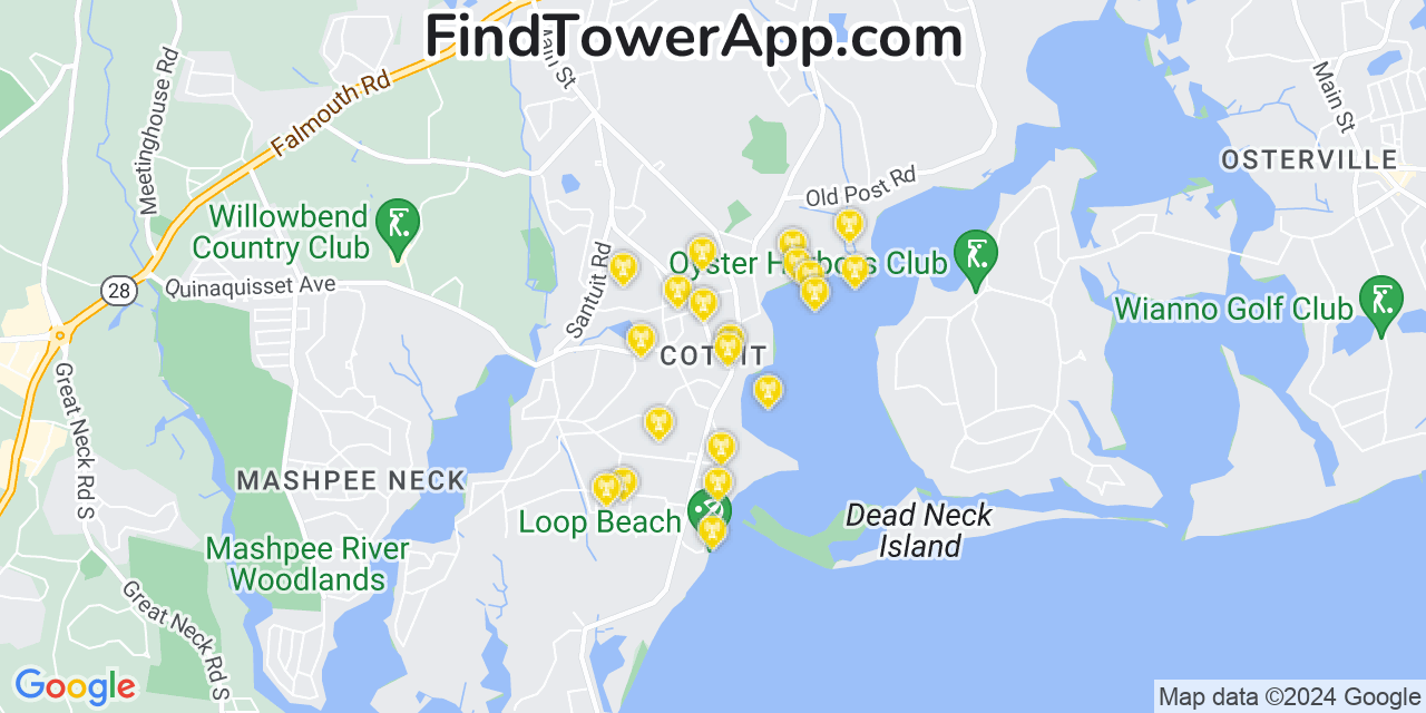 AT&T 4G/5G cell tower coverage map Cotuit, Massachusetts
