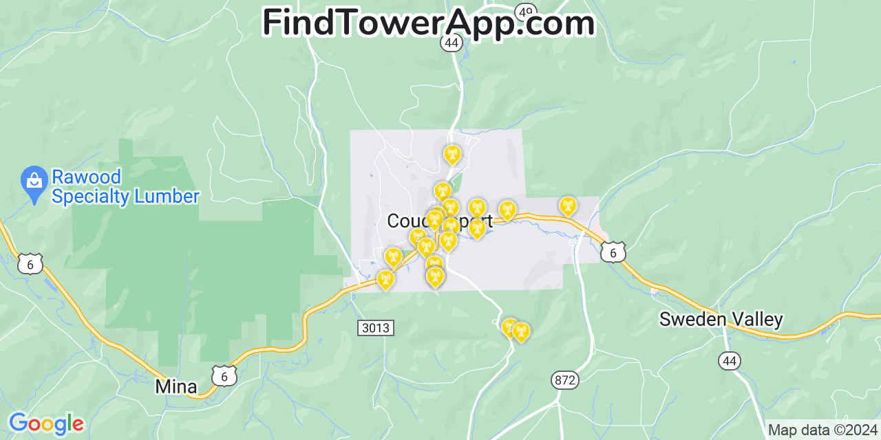 AT&T 4G/5G cell tower coverage map Coudersport, Pennsylvania