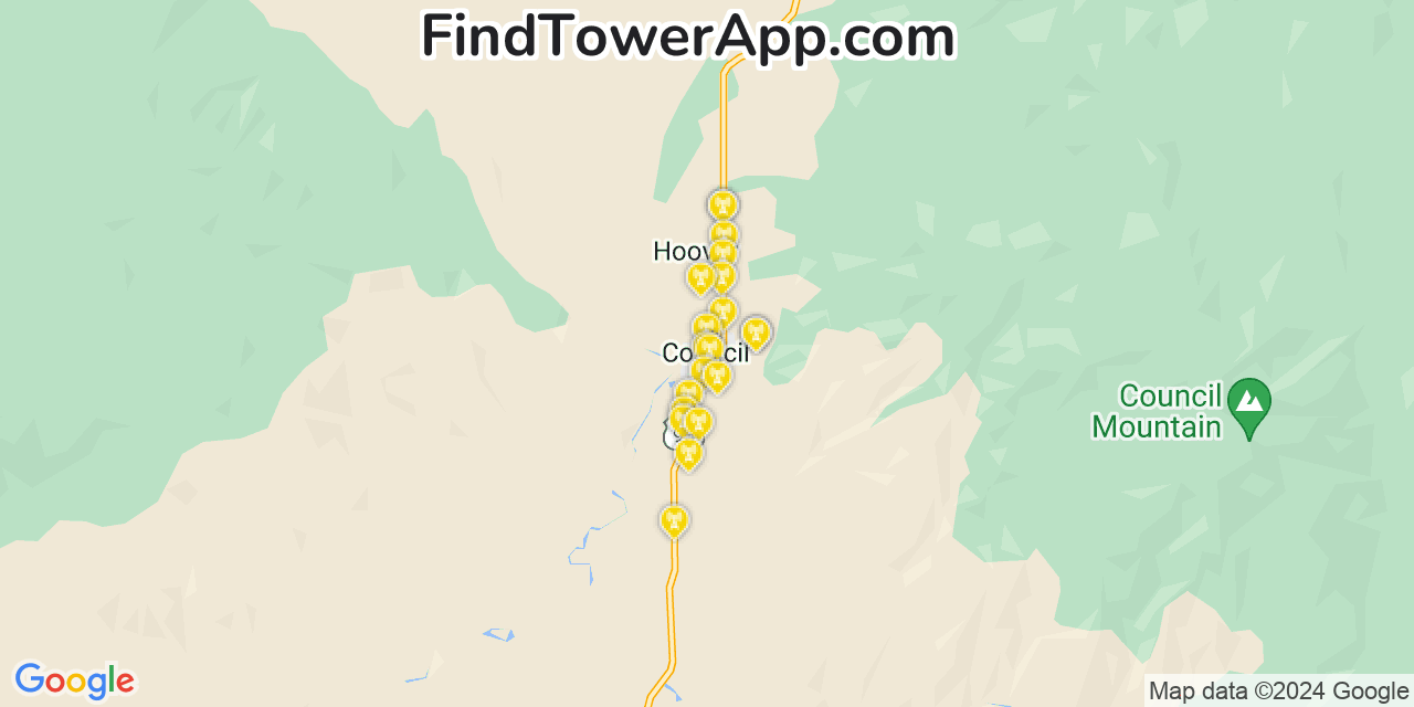 AT&T 4G/5G cell tower coverage map Council, Idaho