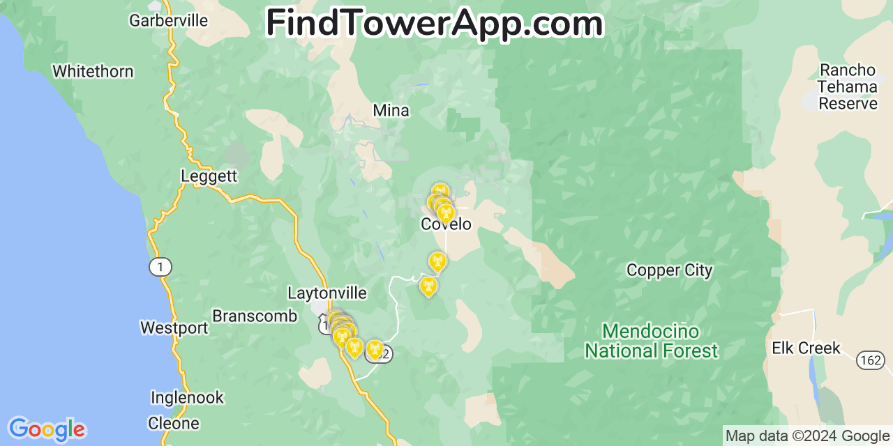 T-Mobile 4G/5G cell tower coverage map Covelo, California