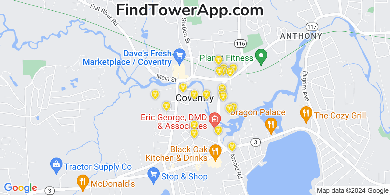 AT&T 4G/5G cell tower coverage map Coventry, Rhode Island