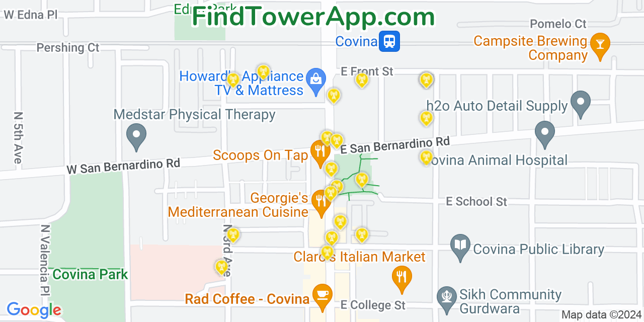 AT&T 4G/5G cell tower coverage map Covina, California