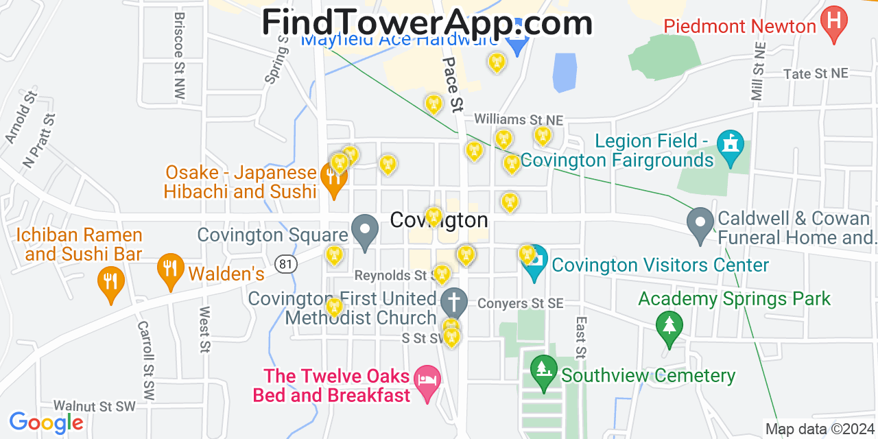 AT&T 4G/5G cell tower coverage map Covington, Georgia