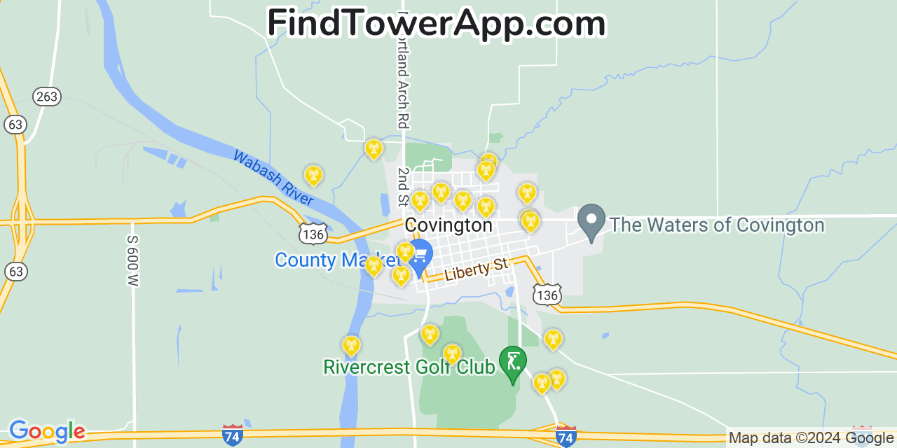 AT&T 4G/5G cell tower coverage map Covington, Indiana