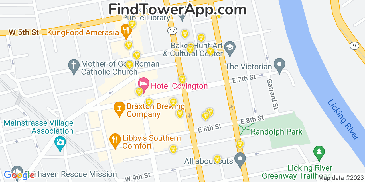 AT&T 4G/5G cell tower coverage map Covington, Kentucky