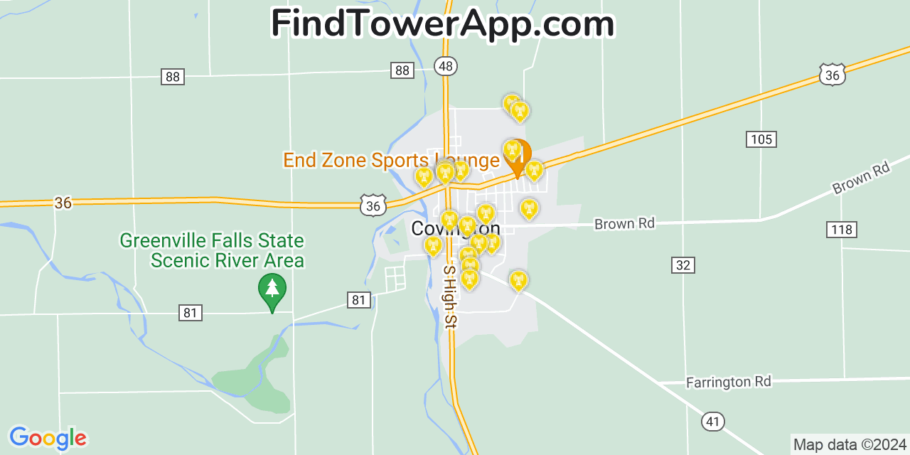AT&T 4G/5G cell tower coverage map Covington, Ohio