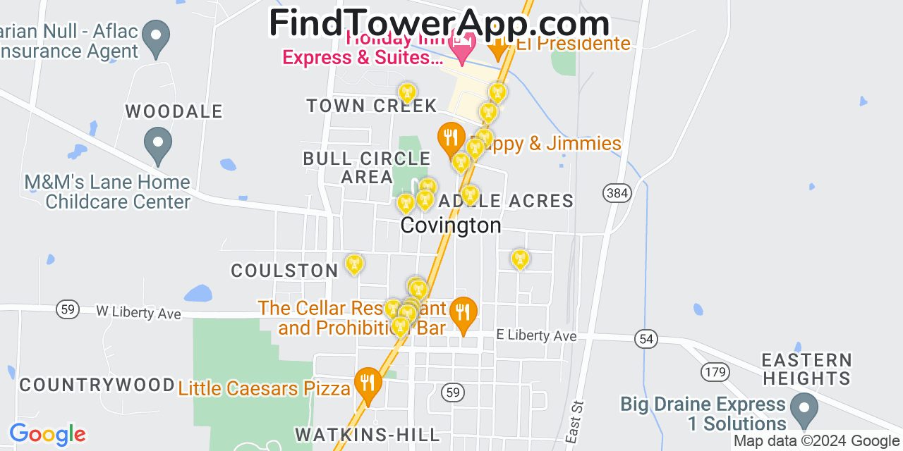 AT&T 4G/5G cell tower coverage map Covington, Tennessee