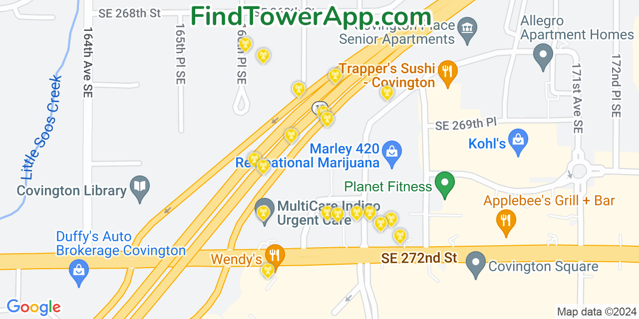AT&T 4G/5G cell tower coverage map Covington, Washington