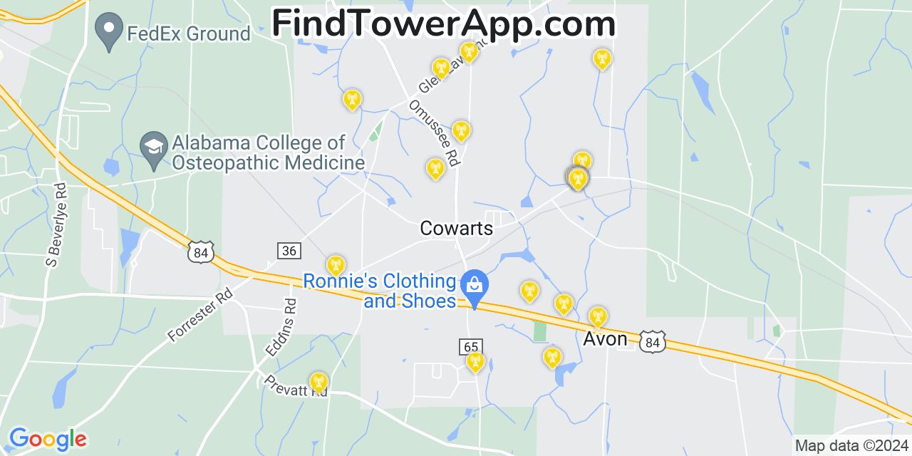 AT&T 4G/5G cell tower coverage map Cowarts, Alabama