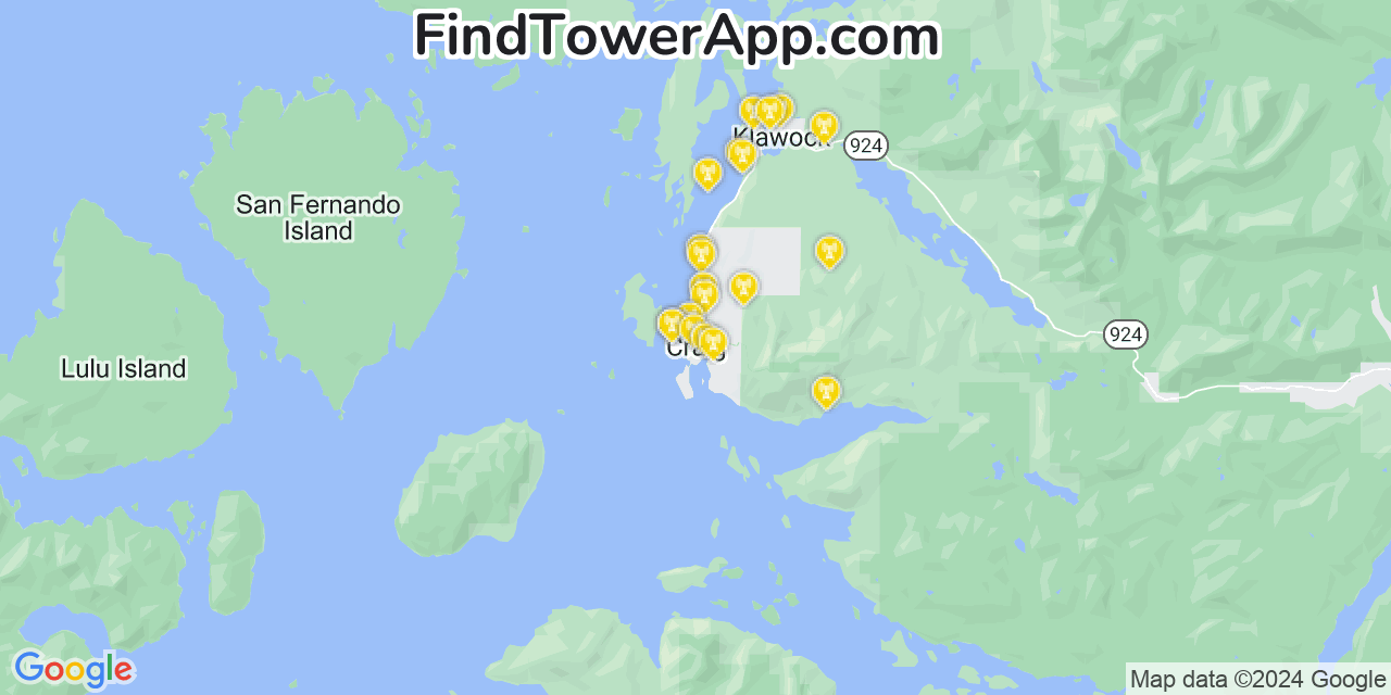 AT&T 4G/5G cell tower coverage map Craig, Alaska