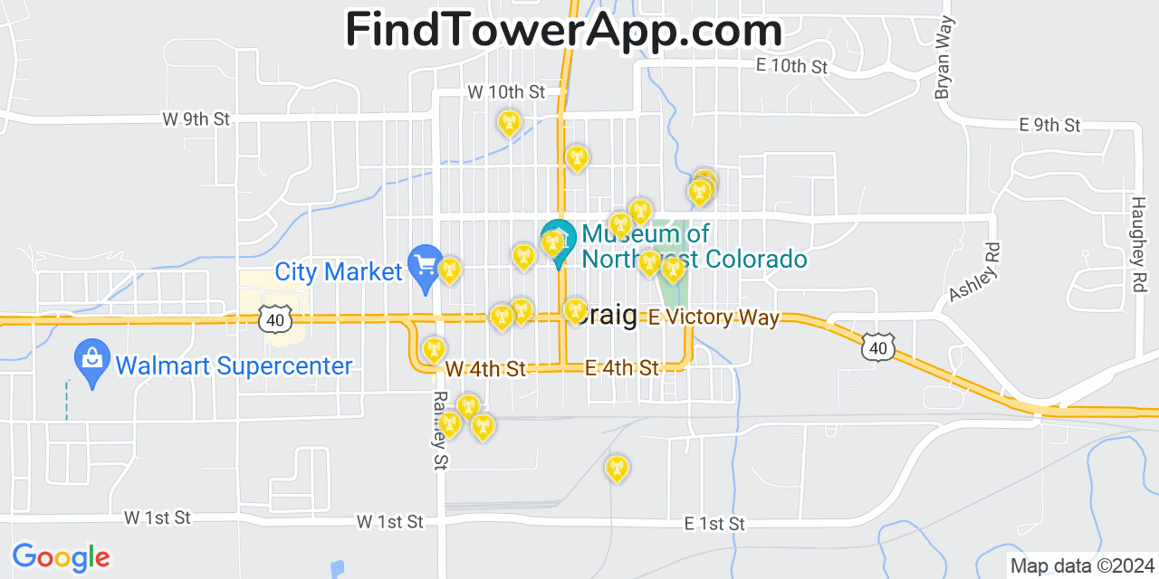 AT&T 4G/5G cell tower coverage map Craig, Colorado