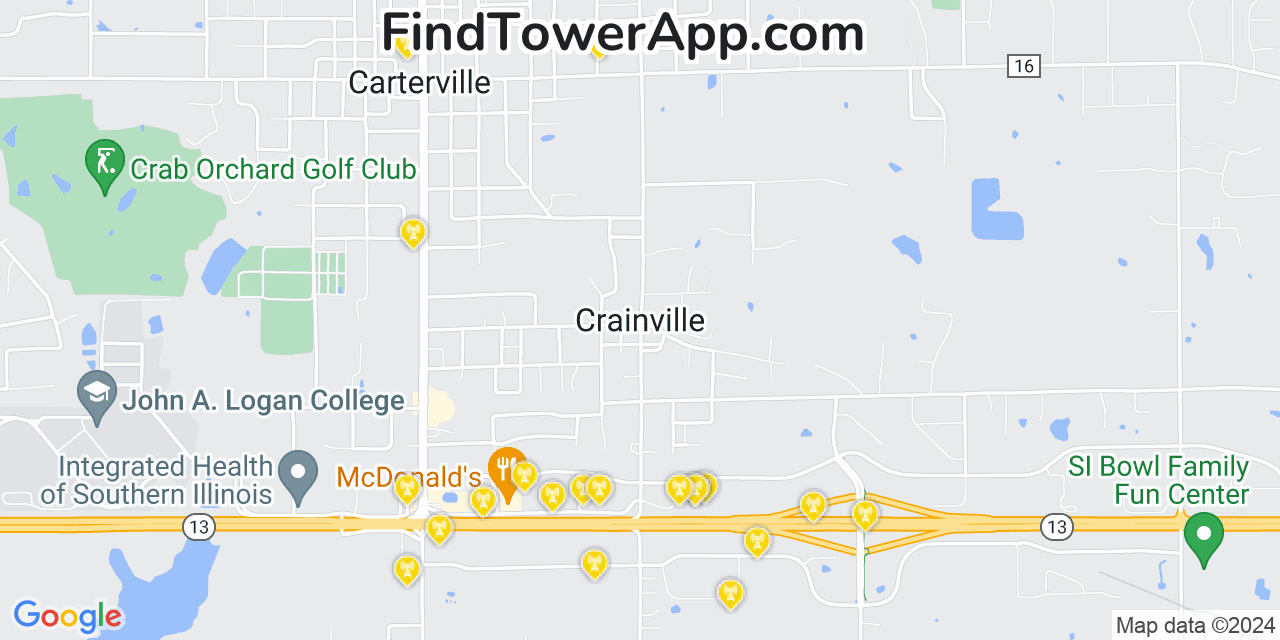 AT&T 4G/5G cell tower coverage map Crainville, Illinois