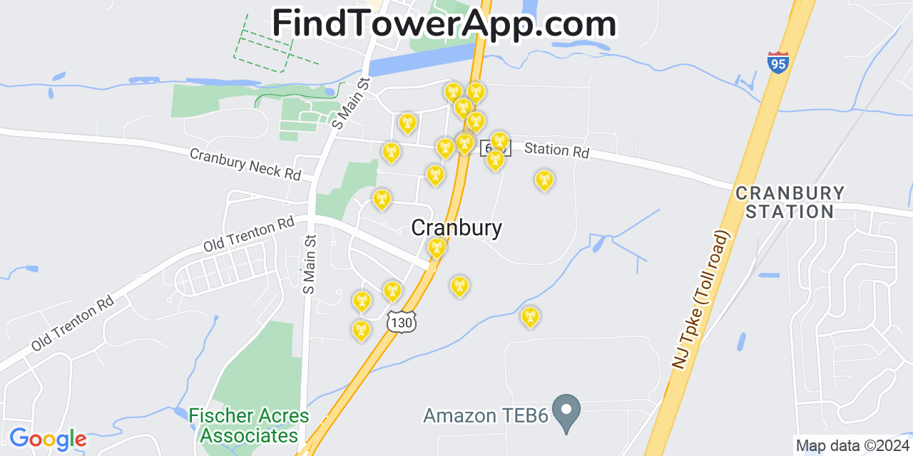 AT&T 4G/5G cell tower coverage map Cranbury, New Jersey
