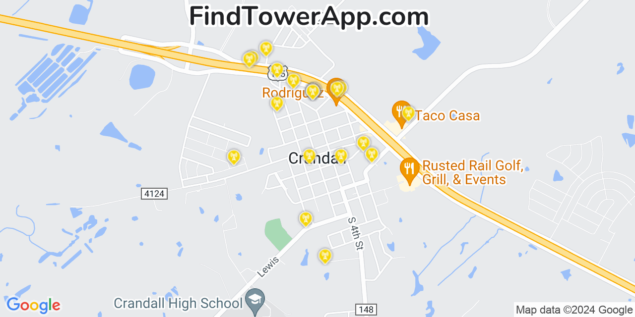 AT&T 4G/5G cell tower coverage map Crandall, Texas