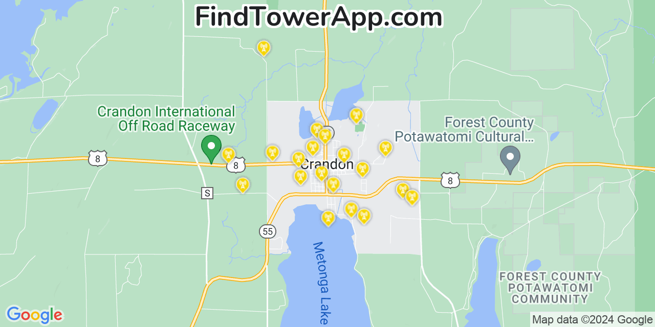 AT&T 4G/5G cell tower coverage map Crandon, Wisconsin