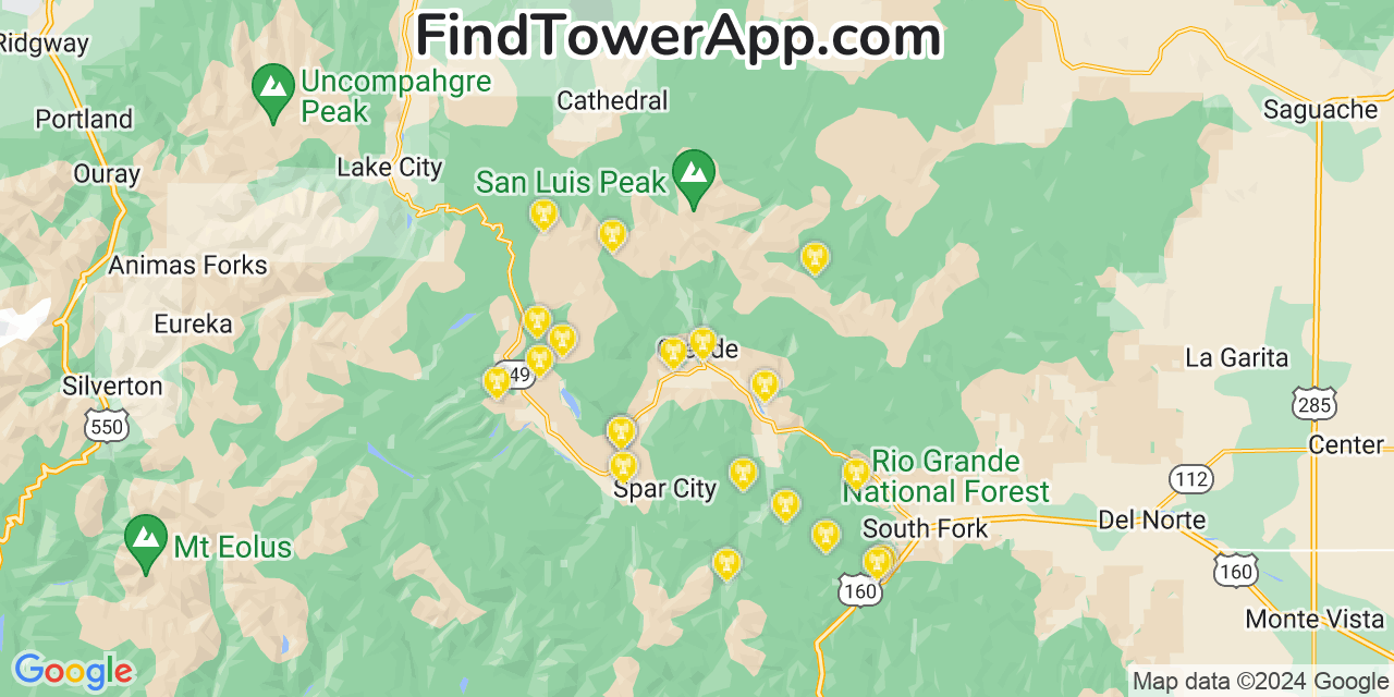 T-Mobile 4G/5G cell tower coverage map Creede, Colorado
