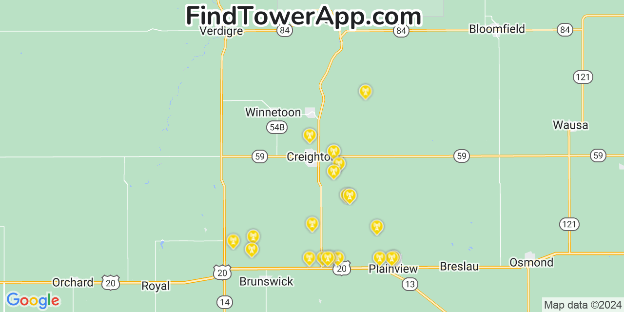 AT&T 4G/5G cell tower coverage map Creighton, Nebraska
