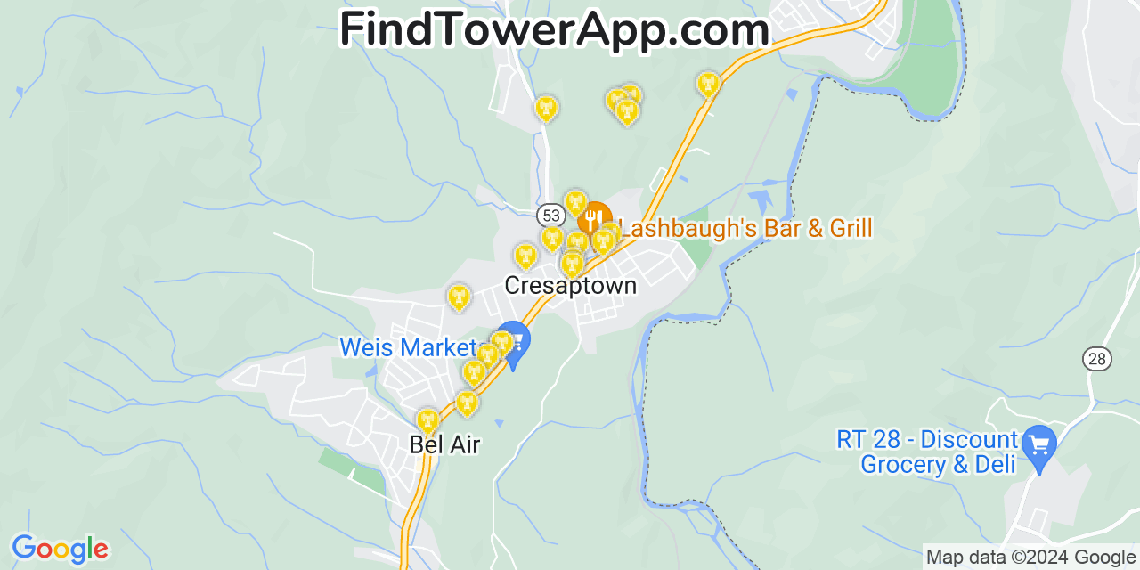 AT&T 4G/5G cell tower coverage map Cresaptown, Maryland