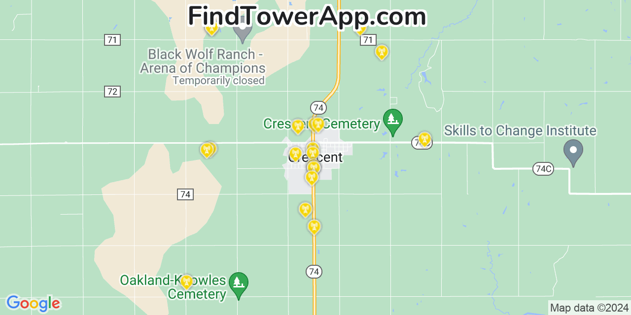 AT&T 4G/5G cell tower coverage map Crescent, Oklahoma
