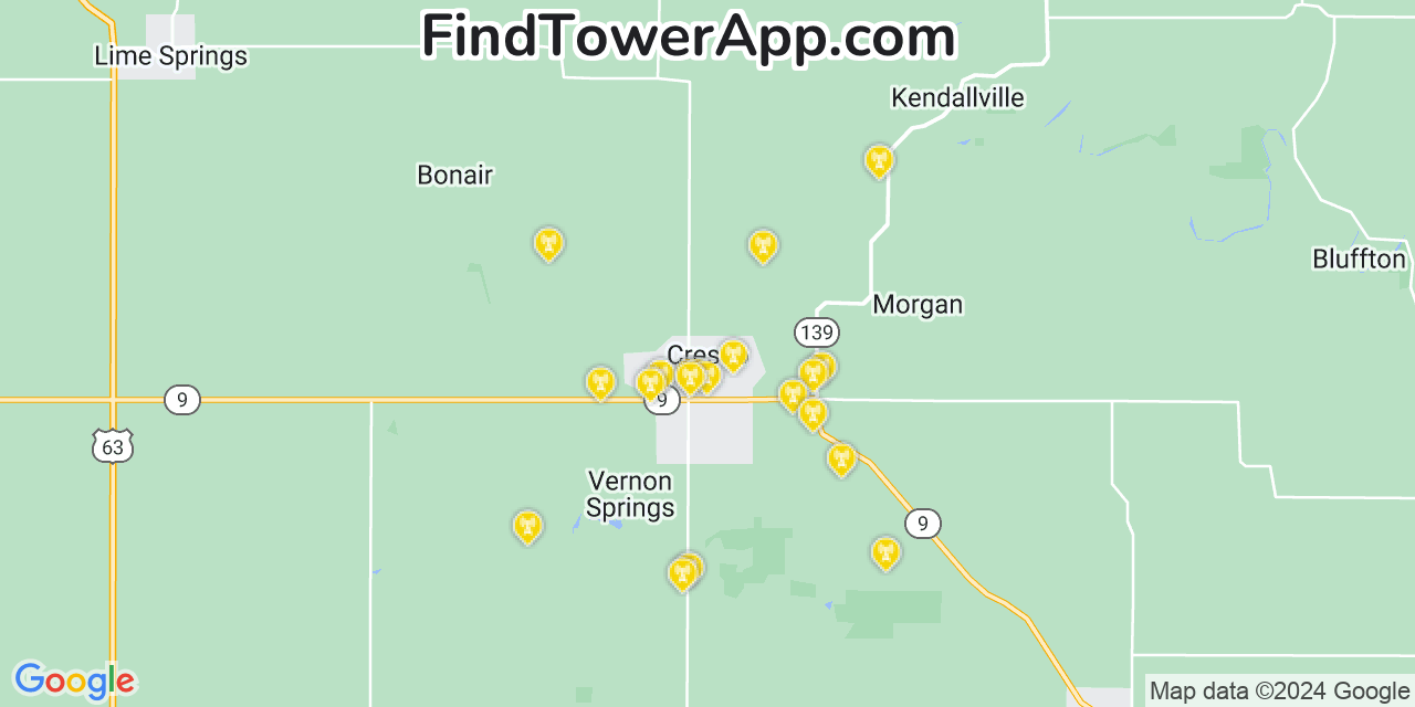 AT&T 4G/5G cell tower coverage map Cresco, Iowa