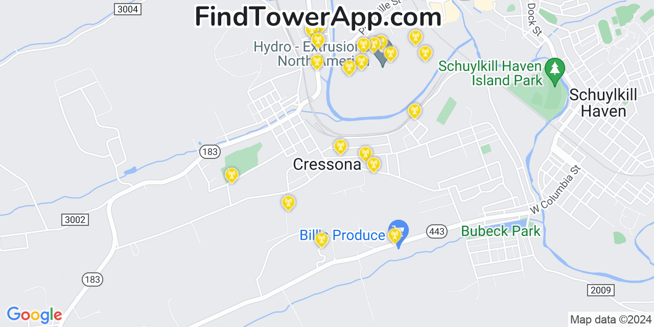Verizon 4G/5G cell tower coverage map Cressona, Pennsylvania