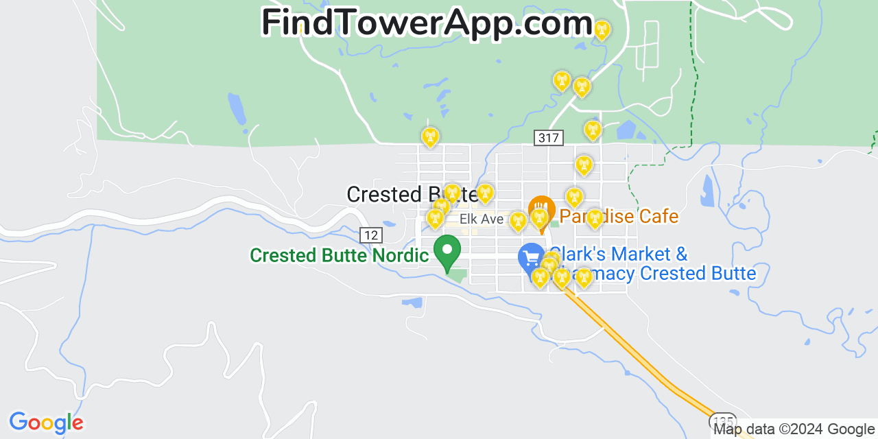 AT&T 4G/5G cell tower coverage map Crested Butte, Colorado
