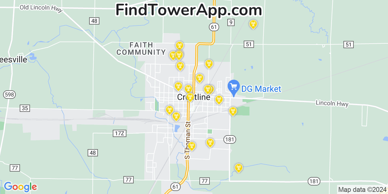 T-Mobile 4G/5G cell tower coverage map Crestline, Ohio