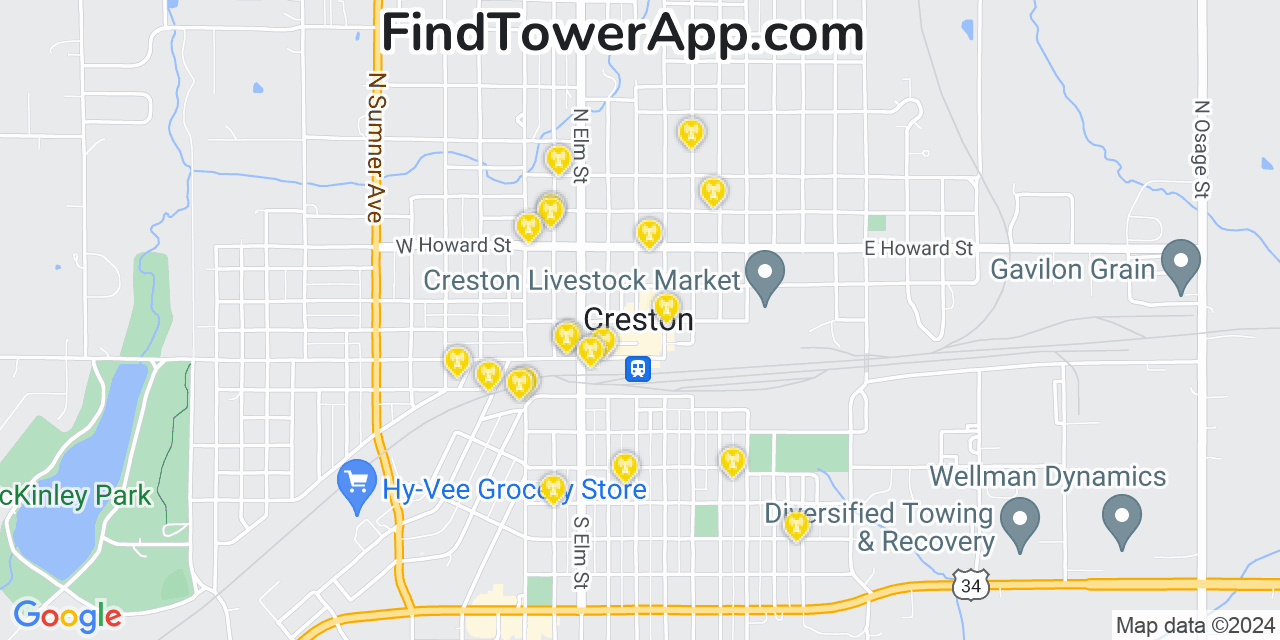 AT&T 4G/5G cell tower coverage map Creston, Iowa