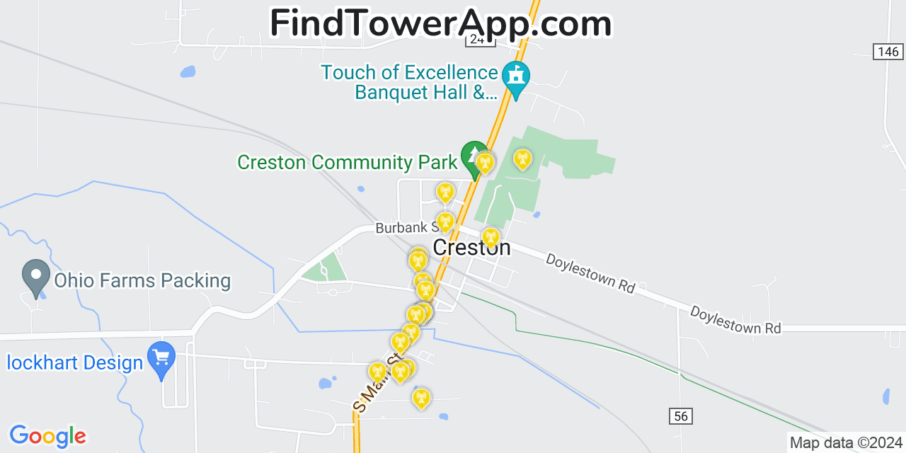 AT&T 4G/5G cell tower coverage map Creston, Ohio