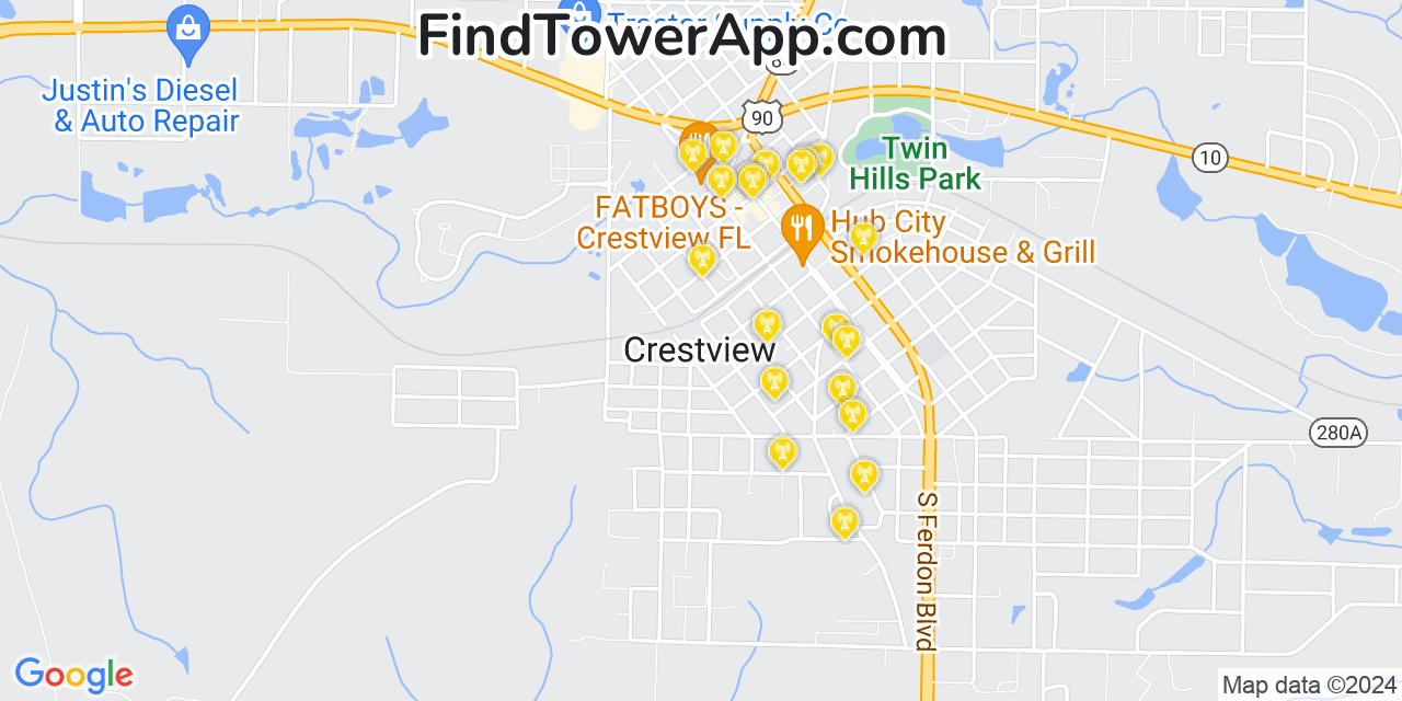 AT&T 4G/5G cell tower coverage map Crestview, Florida
