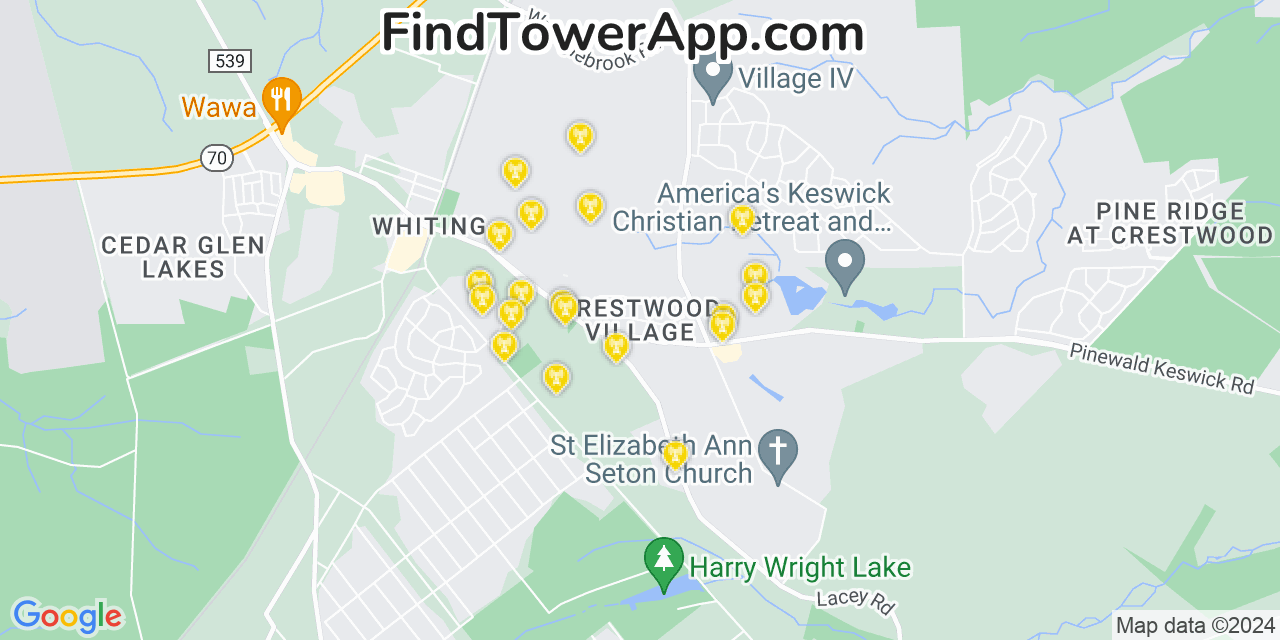 AT&T 4G/5G cell tower coverage map Crestwood Village, New Jersey