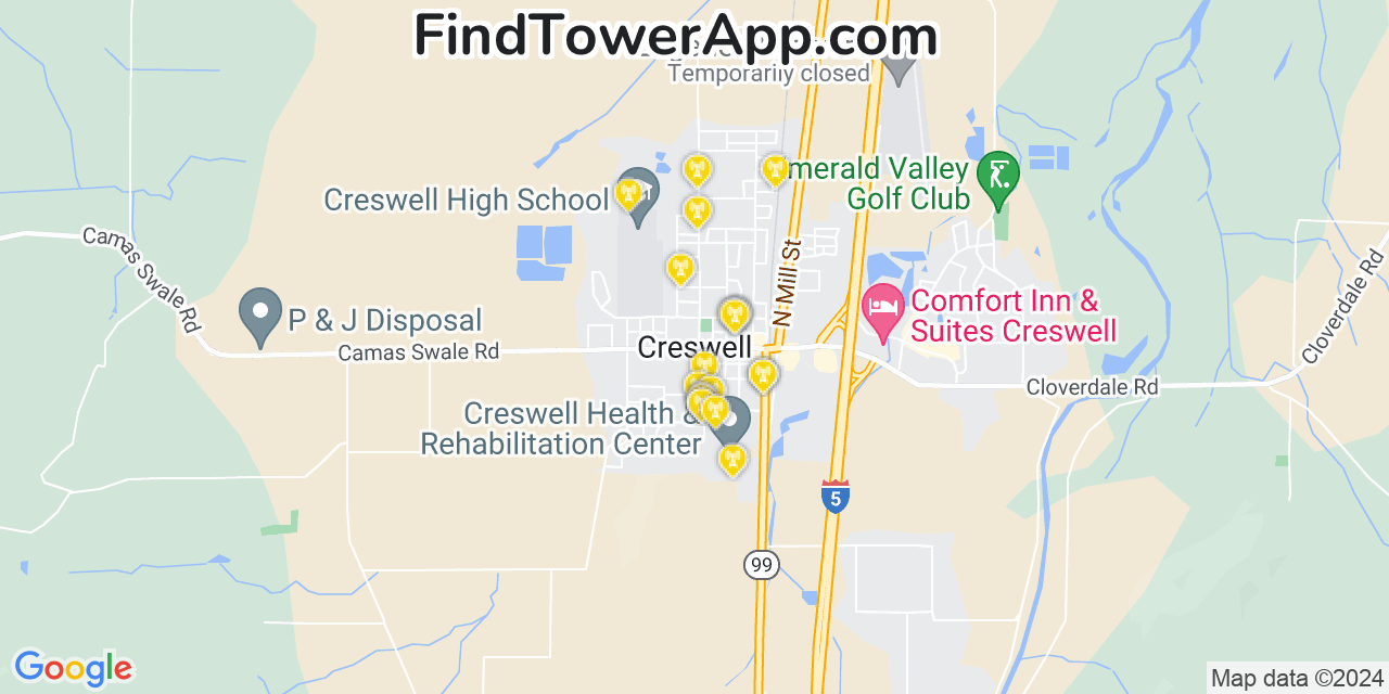 AT&T 4G/5G cell tower coverage map Creswell, Oregon