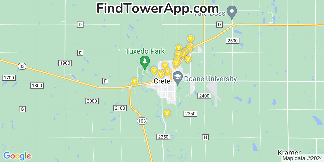 AT&T 4G/5G cell tower coverage map Crete, Nebraska