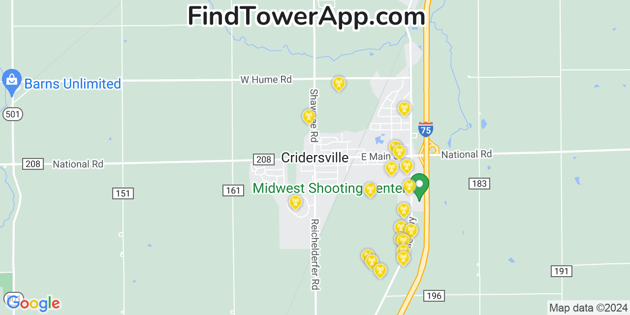 AT&T 4G/5G cell tower coverage map Cridersville, Ohio