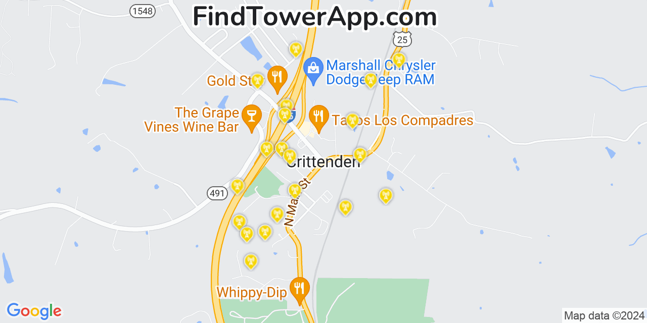 AT&T 4G/5G cell tower coverage map Crittenden, Kentucky
