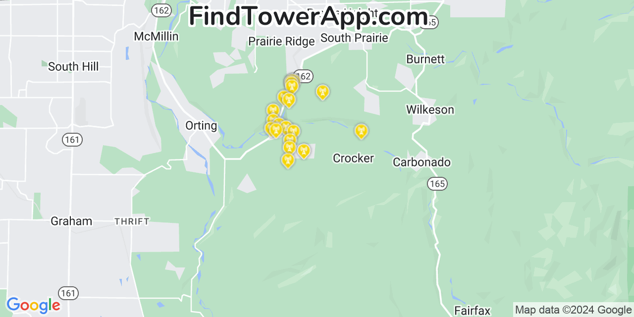 AT&T 4G/5G cell tower coverage map Crocker, Washington