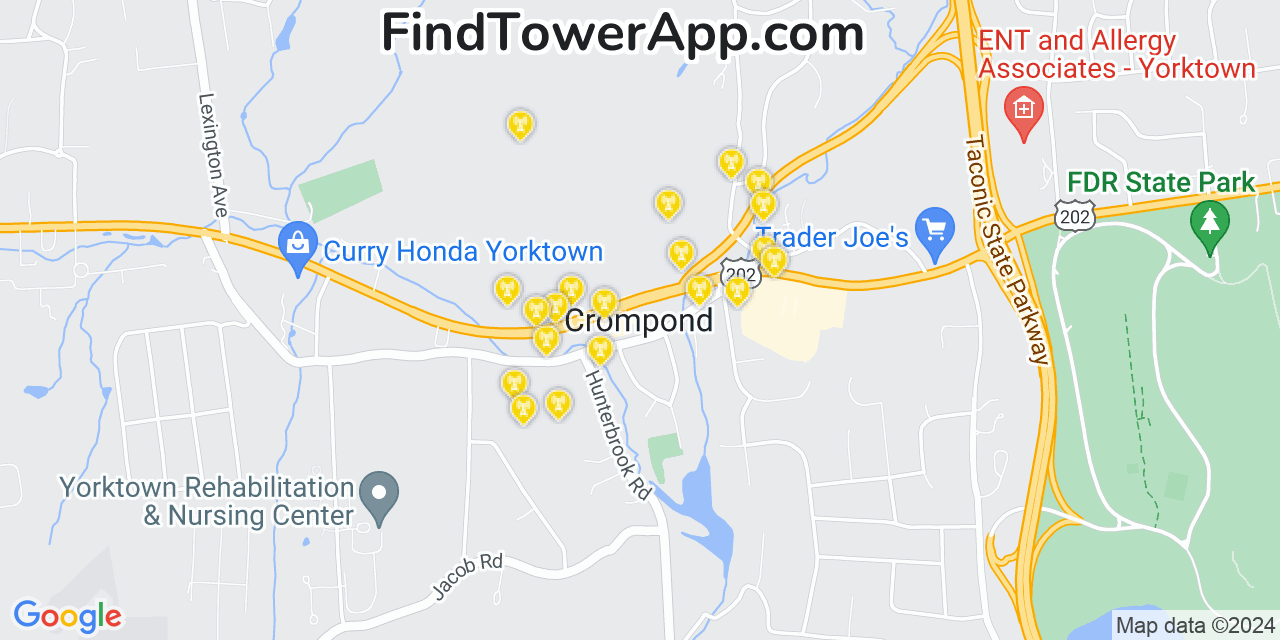 AT&T 4G/5G cell tower coverage map Crompond, New York