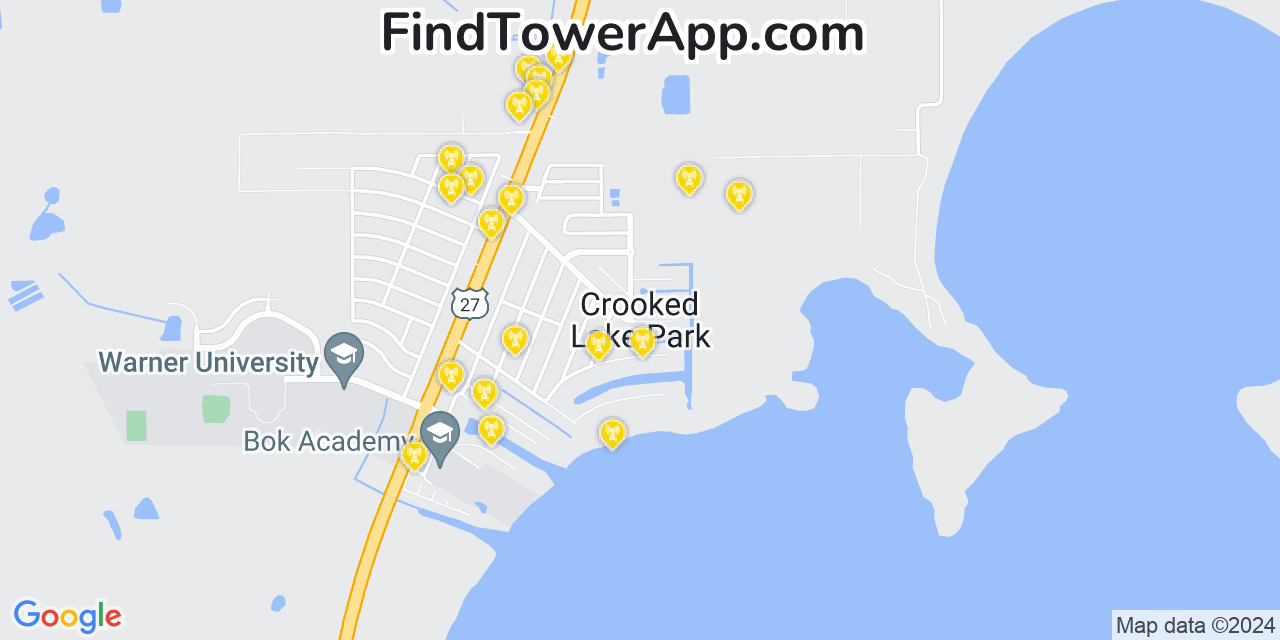 AT&T 4G/5G cell tower coverage map Crooked Lake Park, Florida