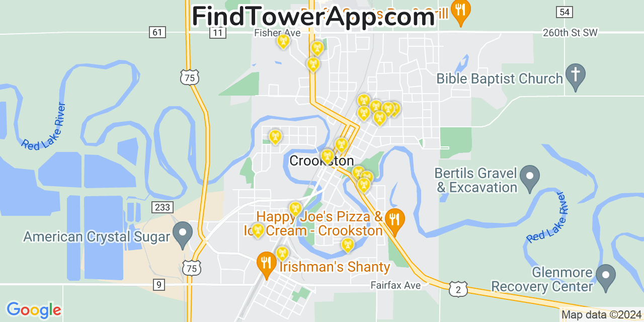 Verizon 4G/5G cell tower coverage map Crookston, Minnesota